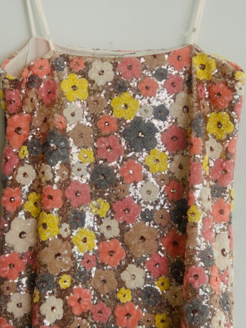 Anthropologie Blue Tassel Floral Sequin Strap Shift Pink Combo Mini Dress NEW - Picture 15 of 16